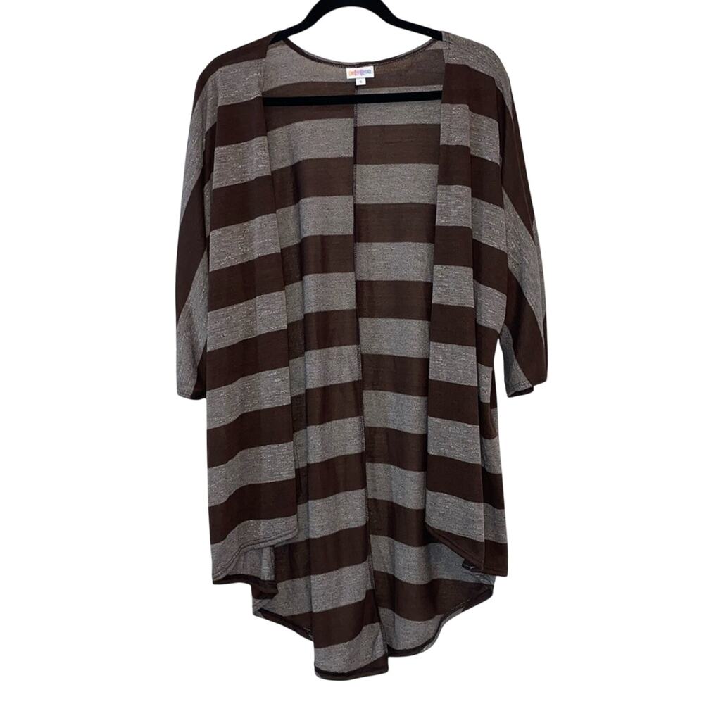 LuLaRoe Lindsay Cardigan Small‎ Brown Striped Open Front Duster